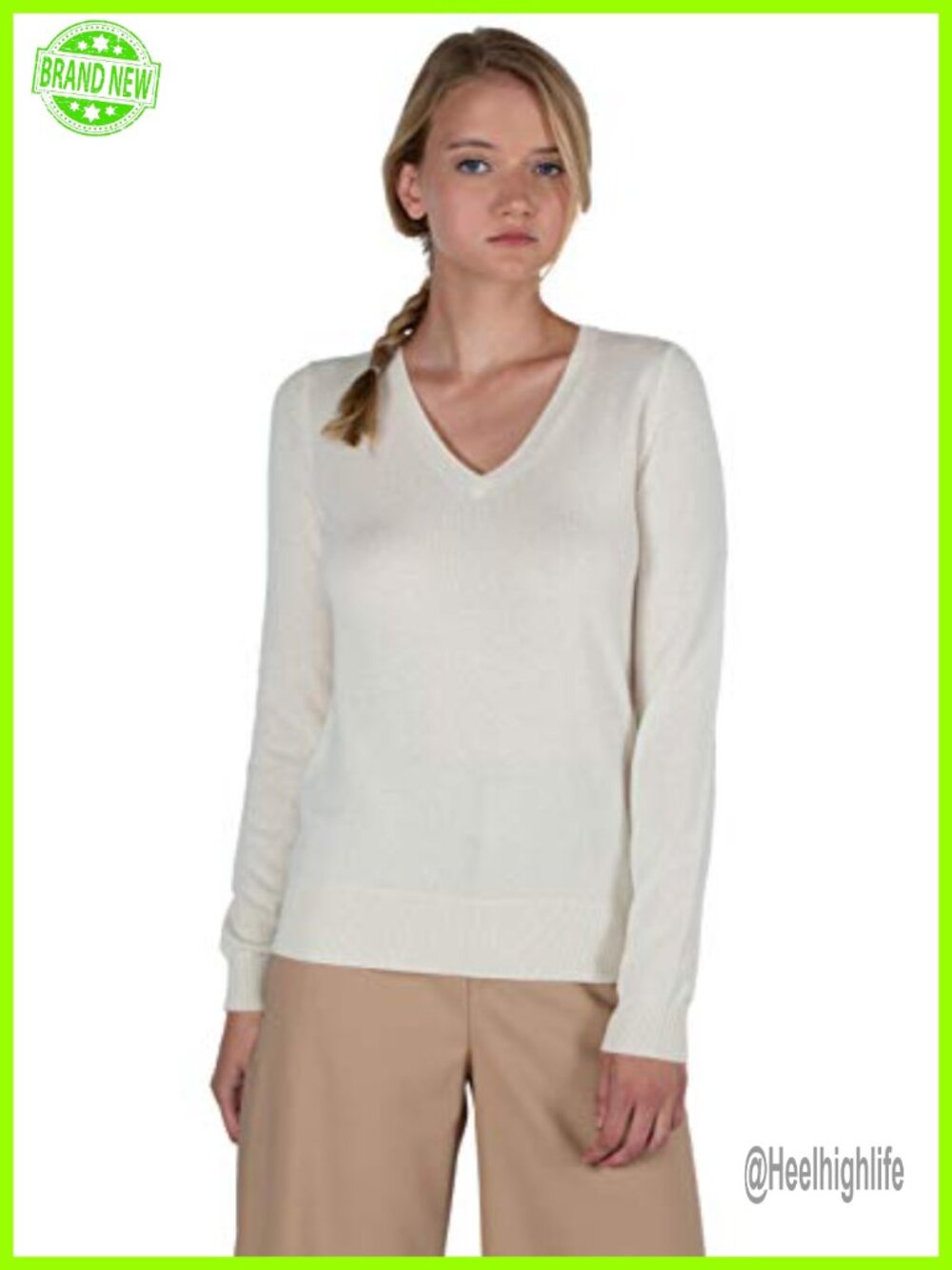 100% Cashmere V Neck Sweater Long Sleeve Pullover Women